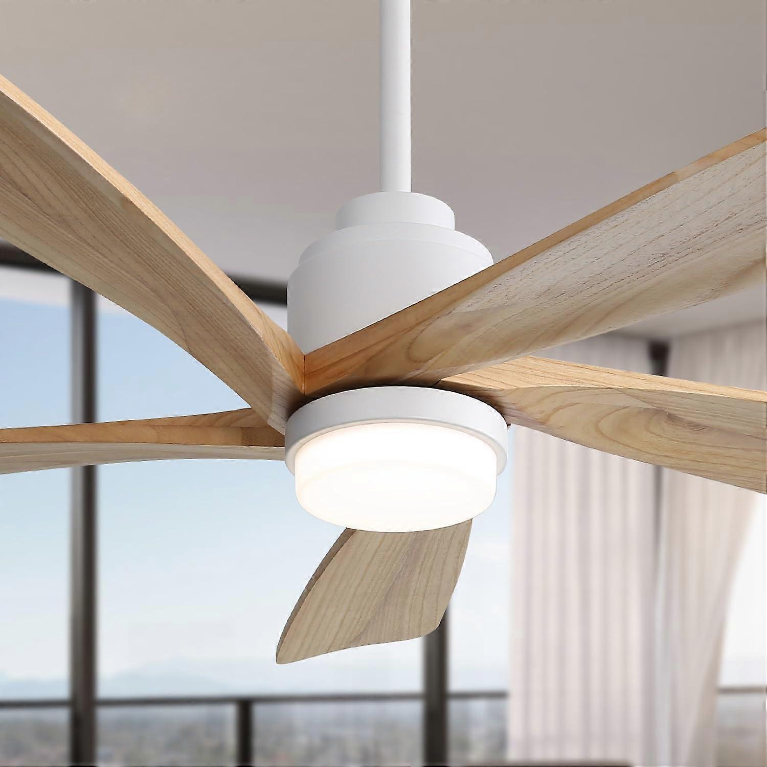 Ventilador de techo de interior de 52 pulgadas con mando a distancia, luz LED regulable, aspas de madera maciza y control por app inteligente - Imagen 2