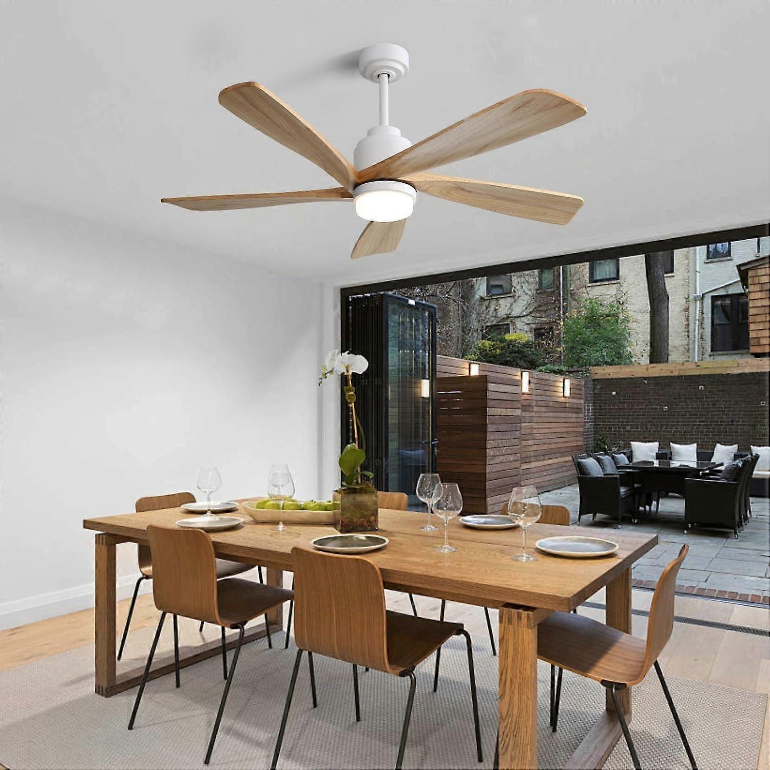 Ventilador de techo de interior de 52 pulgadas con mando a distancia, luz LED regulable, aspas de madera maciza y control por app inteligente - Imagen 4