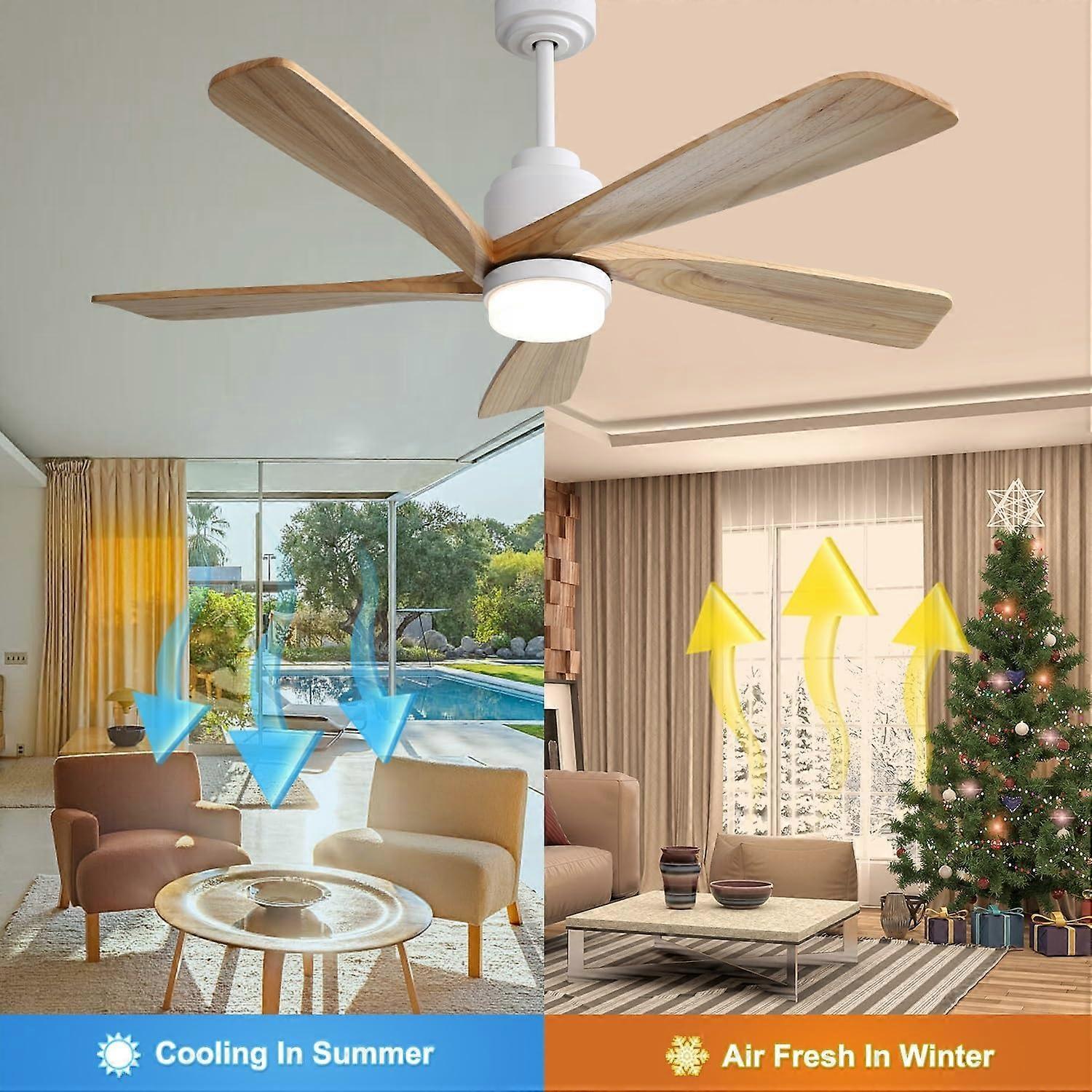 Ventilador de techo de interior de 52 pulgadas con mando a distancia, luz LED regulable, aspas de madera maciza y control por app inteligente - Imagen 5