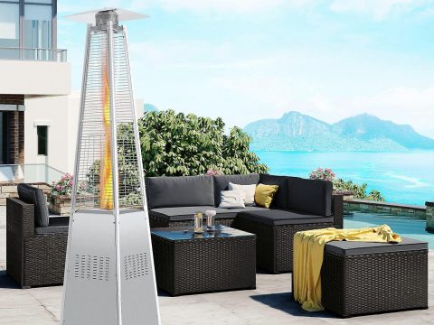 Calefactor de terraza exterior 42,000 BTU de acero inoxidable con diseño de pirámide de 89 pulgadas para calentar zonas amplias