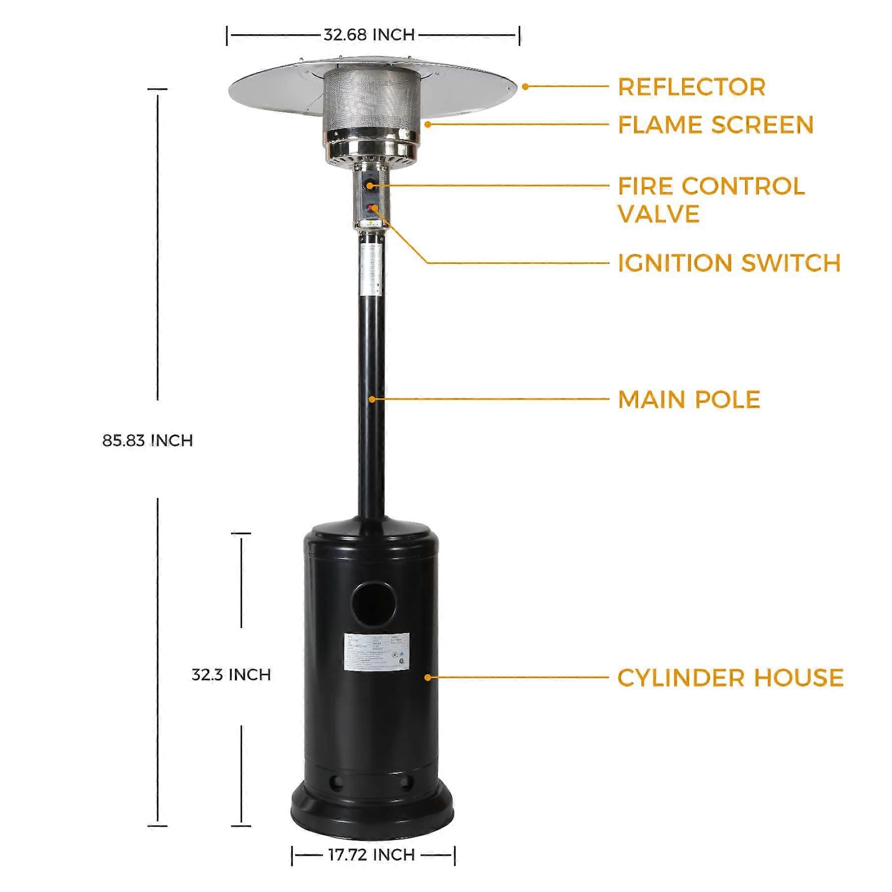 Calefactor de terraza exterior de propano 46000 BTU de calentamiento rápido con ruedas y funda para jardín y patio - Imagen 2