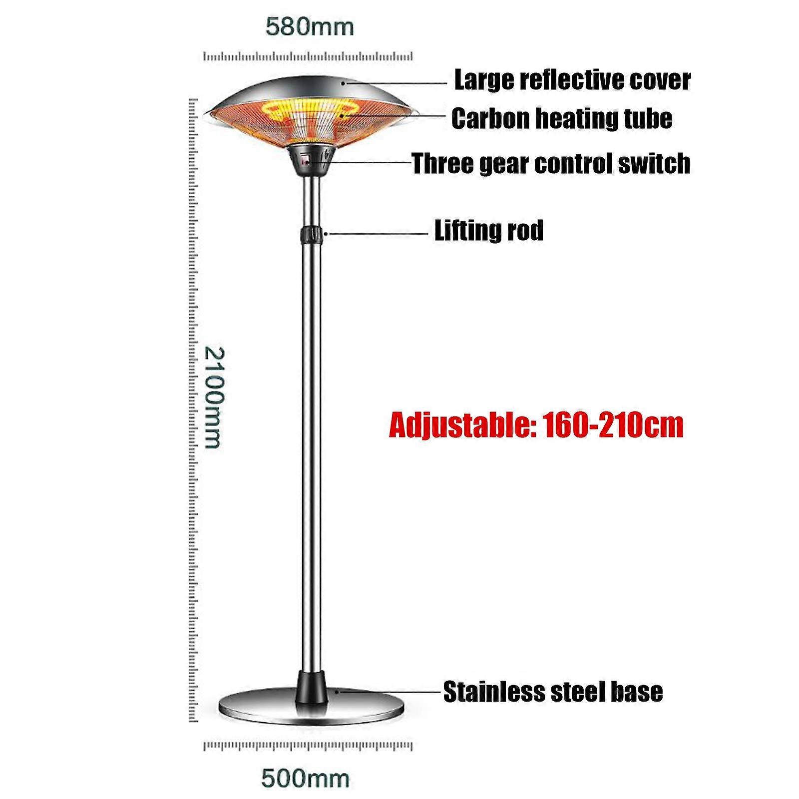 Calefactor de terraza de 2200W de calefacción infrarroja, estanco, con 3 ajustes de calor y soporte regulable para exterior - Imagen 2