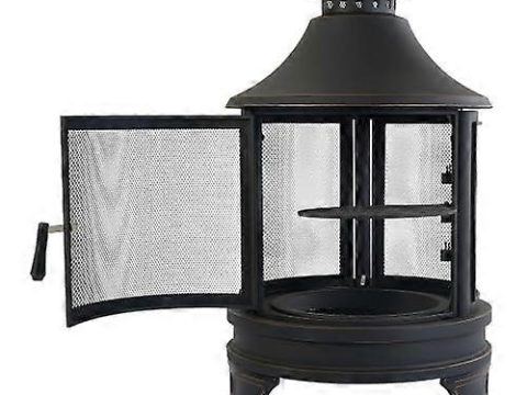 Brasero exterior de 30 pulgadas con chimenea, estufa de terraza 2 en 1 de metal para camping y jardín