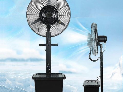 Ventilador nebulizador industrial de 26 pulgadas, refrigeración por agua nebulizada, 3 velocidades, para patio exterior, con depósito de 10 galones, fijo, 650 mm