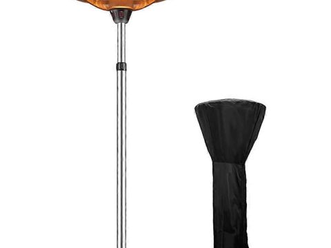 Calefactor de exterior 1500W, calefactor de terraza eléctrico infrarrojo con tubo halógeno, 3 niveles de potencia y funda