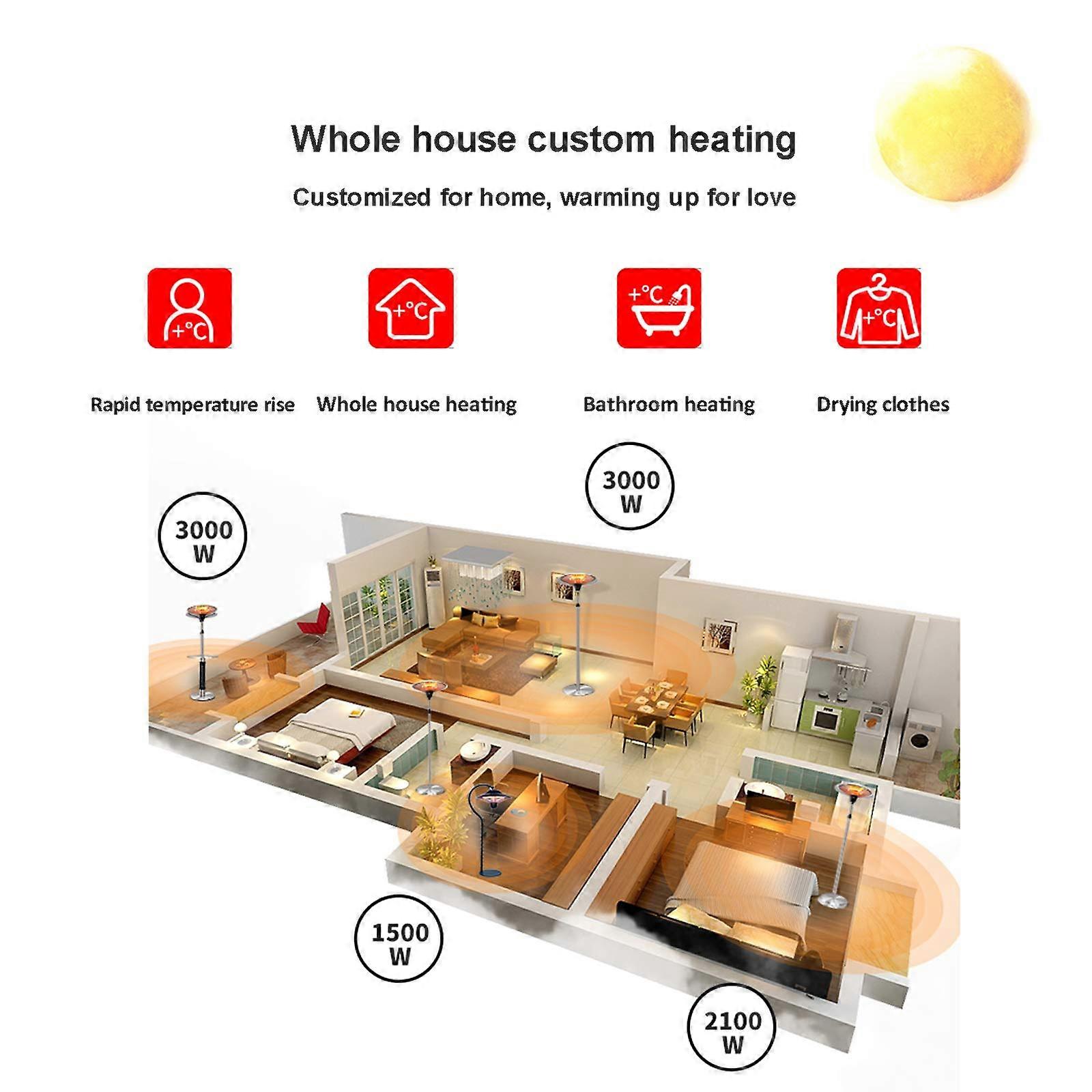 Calefactor infrarrojo de exterior 3000W, calefactor eléctrico de pie para patio con apagado automático de seguridad, resistente a la intemperie - Imagen 3