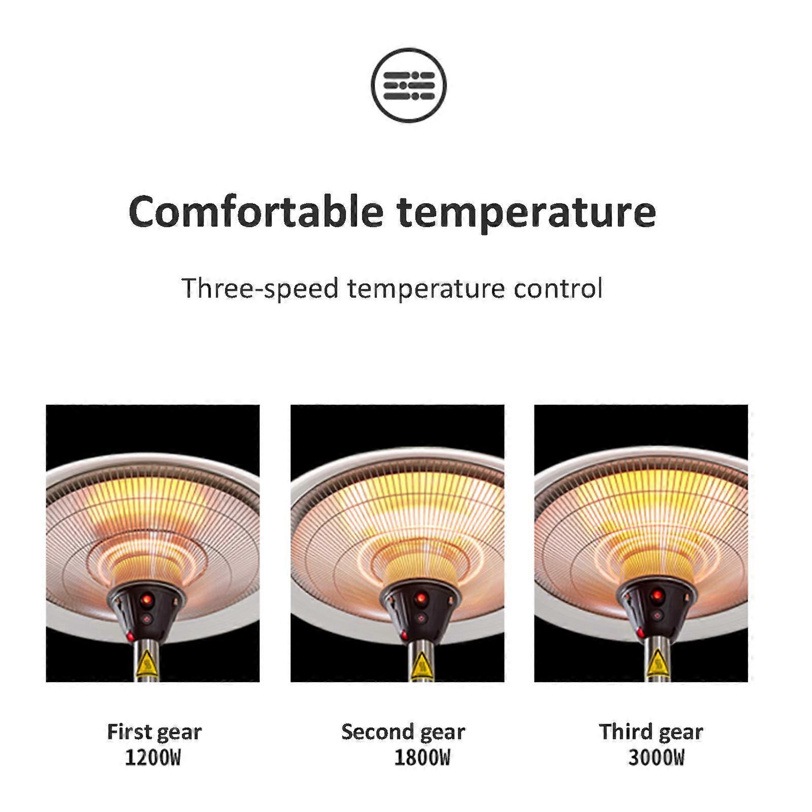 Calefactor de terraza infrarrojo de exterior 3000W IP44 resistente a la intemperie, de pie, con protección antivuelco - Imagen 2