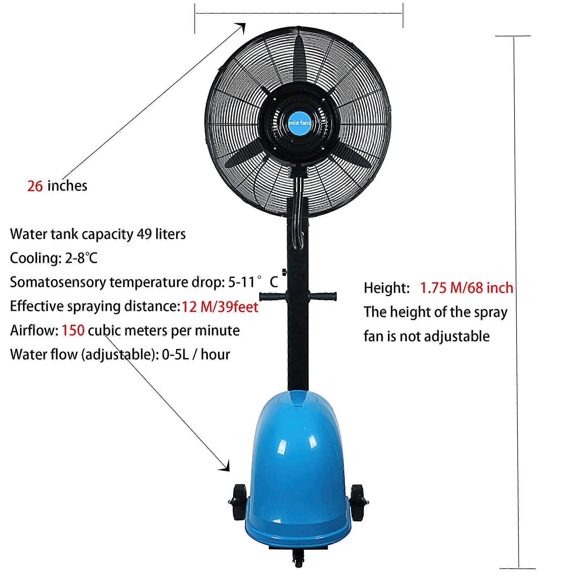 Ventilador nebulizador comercial de exterior de 26 pulgadas con depósito de agua de 55L, 12 h de funcionamiento para grandes superficies - Imagen 3