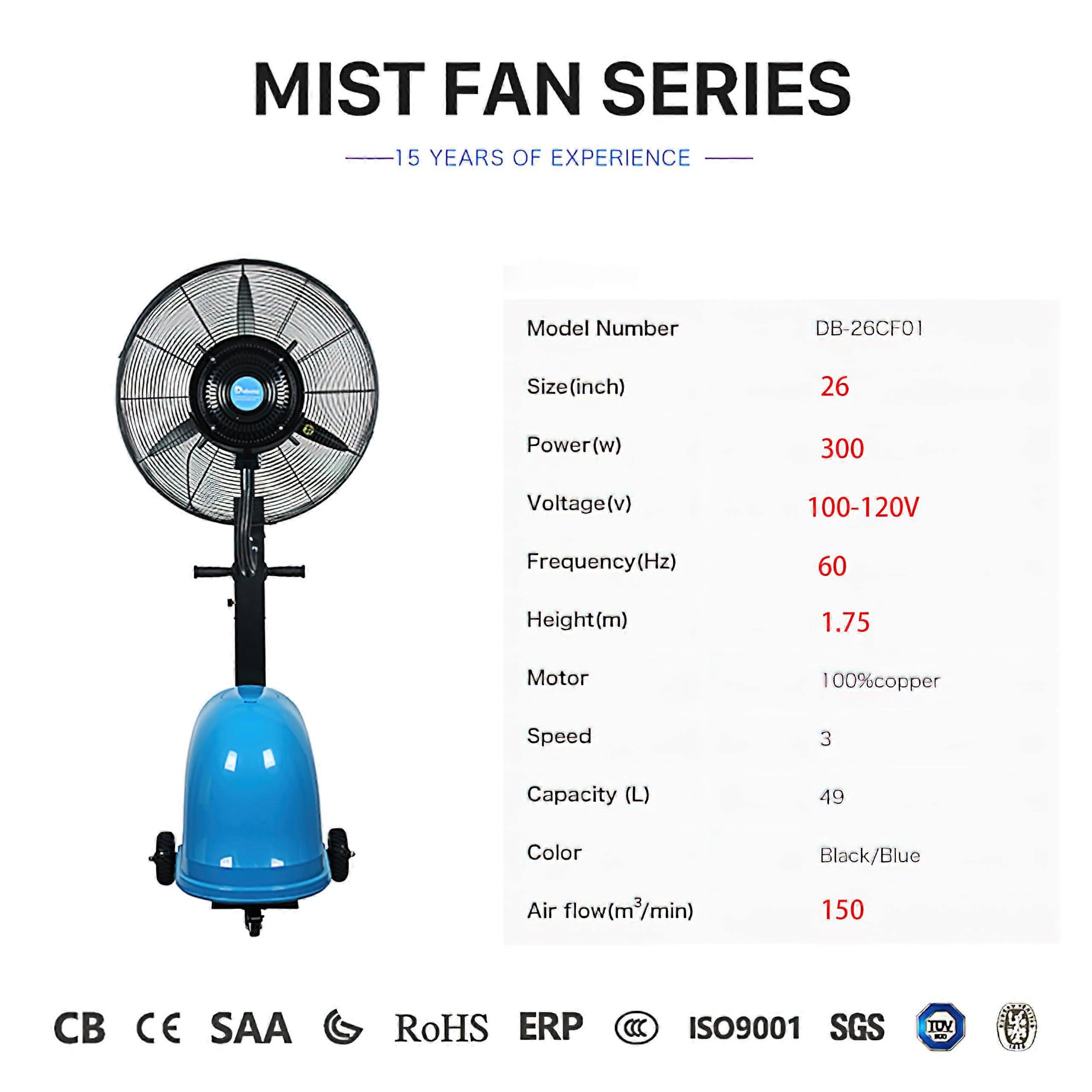 Ventilador nebulizador comercial de exterior de 26 pulgadas con depósito de agua de 55L, 12 h de funcionamiento para grandes superficies - Imagen 4