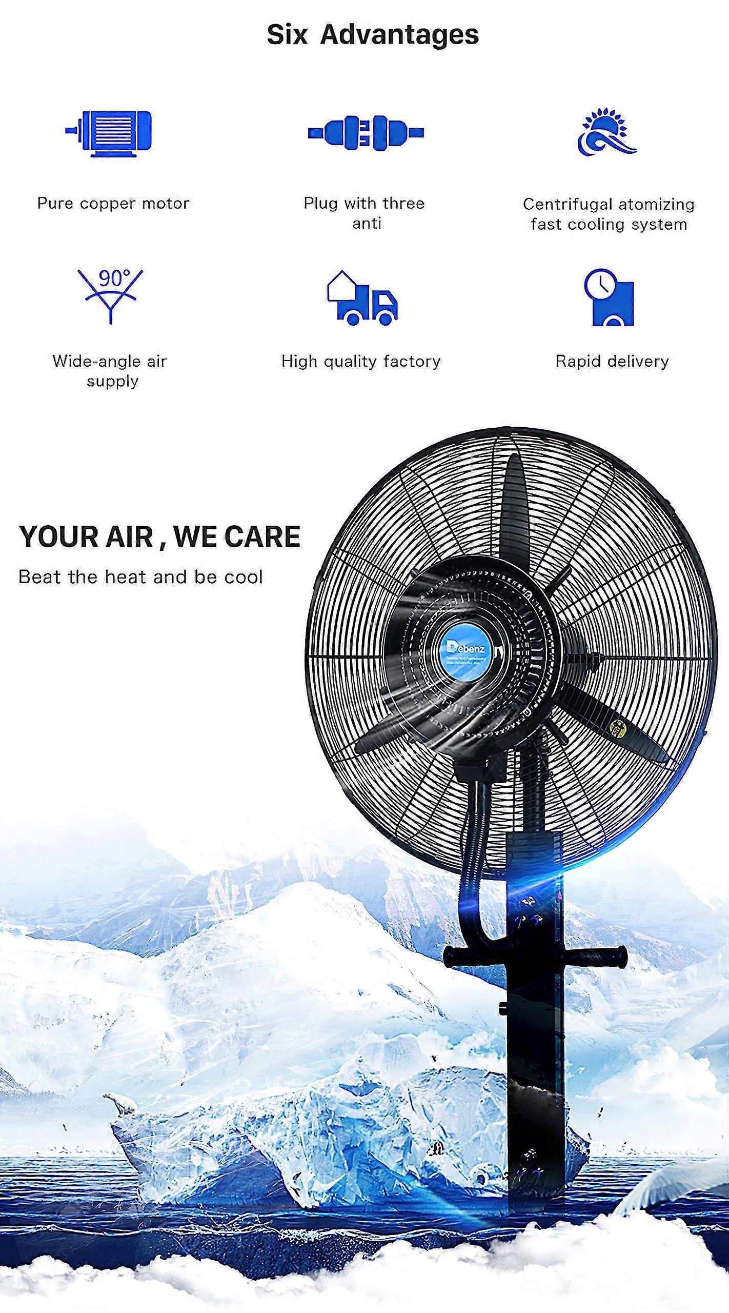 Ventilador nebulizador comercial de exterior de 26 pulgadas con depósito de agua de 55L, 12 h de funcionamiento para grandes superficies - Imagen 5