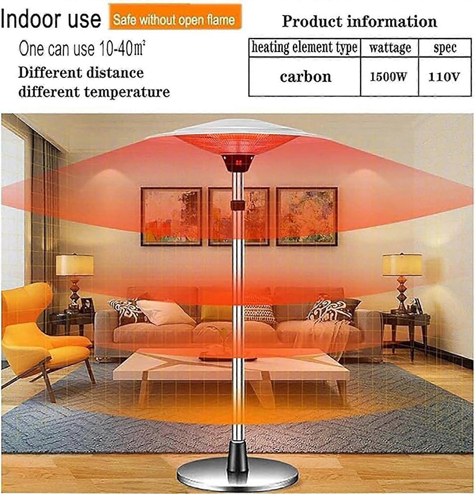 Estufa de terraza eléctrica de exterior 1500W con calor y altura regulables, lámpara de pie infrarroja 110V - Imagen 5