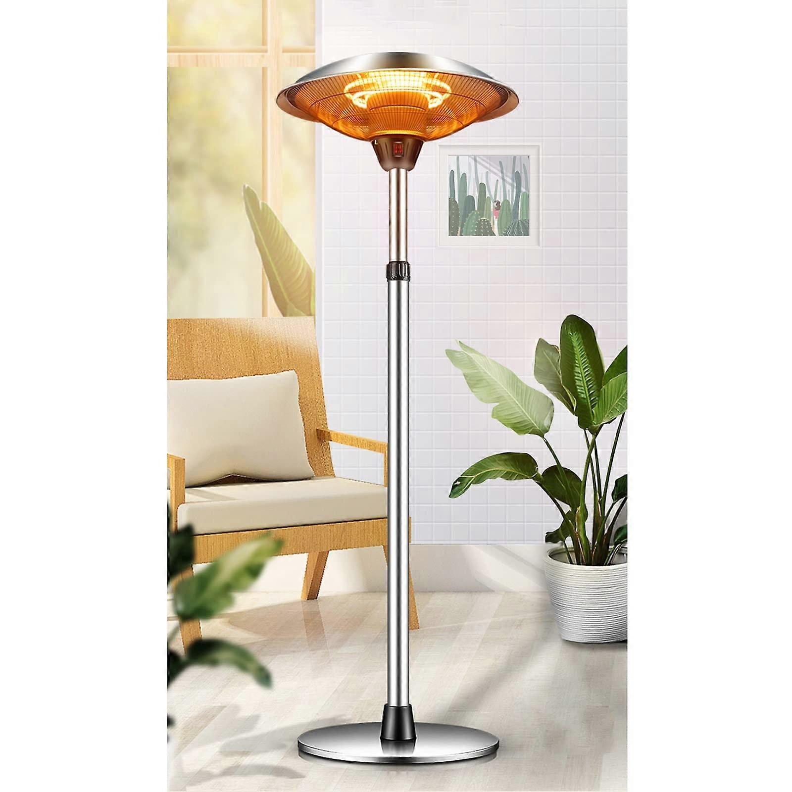Calefactor de terraza eléctrico de torre 1500W, 110V, acero inoxidable, 3 niveles de potencia, apagado antivuelco