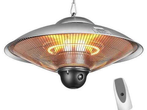 Estufa de terraza para exterior 2200W impermeable infrarroja con diseño colgante para sombrilla, mando a distancia y 3 niveles de calor