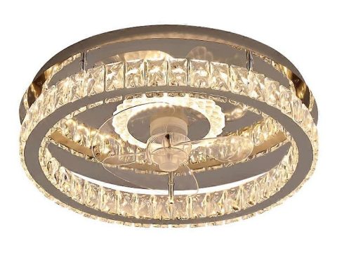 Ventilador de techo moderno de cristal con iluminación y mando a distancia, ventilador de techo LED discreto para dormitorio, 132 cm (52 pulgadas), acabado blanco