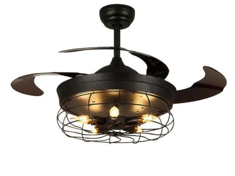 Ventilador de techo con iluminación LED, aspas retráctiles, mando a distancia, casquillo E27, decoración interior moderna