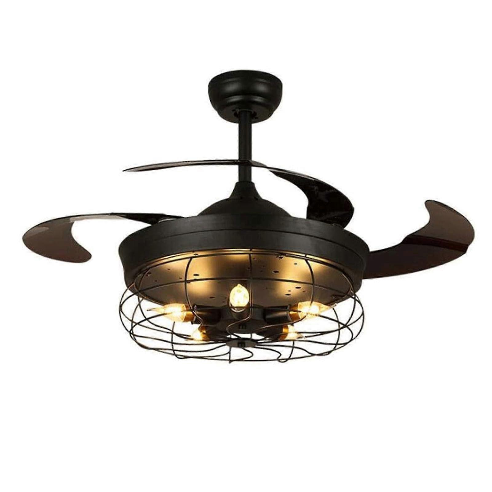Ventilador de techo con iluminación LED, aspas retráctiles, mando a distancia, casquillo E27, decoración interior moderna