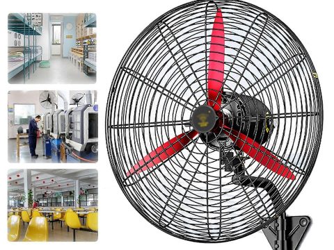 Ventilador de pared industrial de 3 velocidades, construcción totalmente metálica, motor con doble rodamiento de bolas, ajuste de inclinación, rejilla de seguridad, 66cm