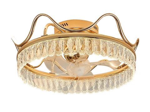 Ventilador de techo de cristal con luz, diseño de lámpara de araña empotrada, mando a distancia, LED de 3 colores, 6 velocidades