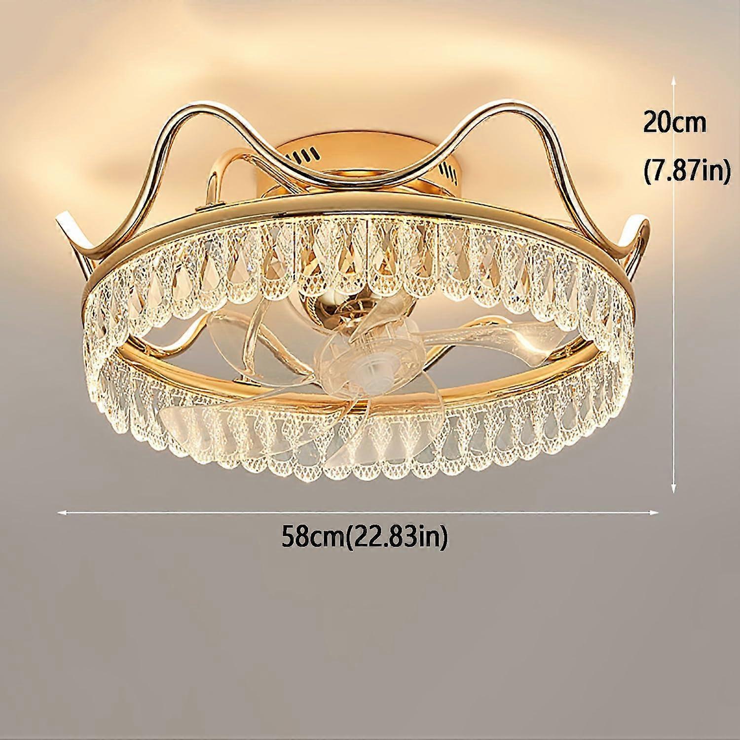 Ventilador de techo de cristal con luz, diseño de lámpara de araña empotrada, mando a distancia, LED de 3 colores, 6 velocidades - Imagen 5