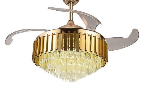 Ventilador de techo de cristal de 42 pulgadas con luz, aspas retráctiles, mando a distancia, 3 velocidades, diseño moderno y elegante para dormitorio