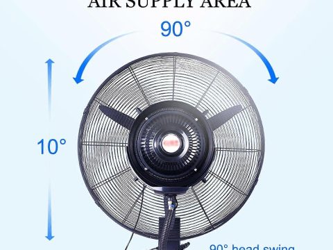 Ventilador nebulizador de exterior 75 cm con llenado de agua automático, ventilador de pie robusto, depósito de 40 L, negro