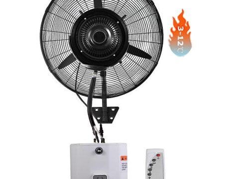 Ventilador nebulizador de exterior de pared 71cm, niebla refrescante impermeable, mando a distancia de 3 velocidades, oscilación de 90°