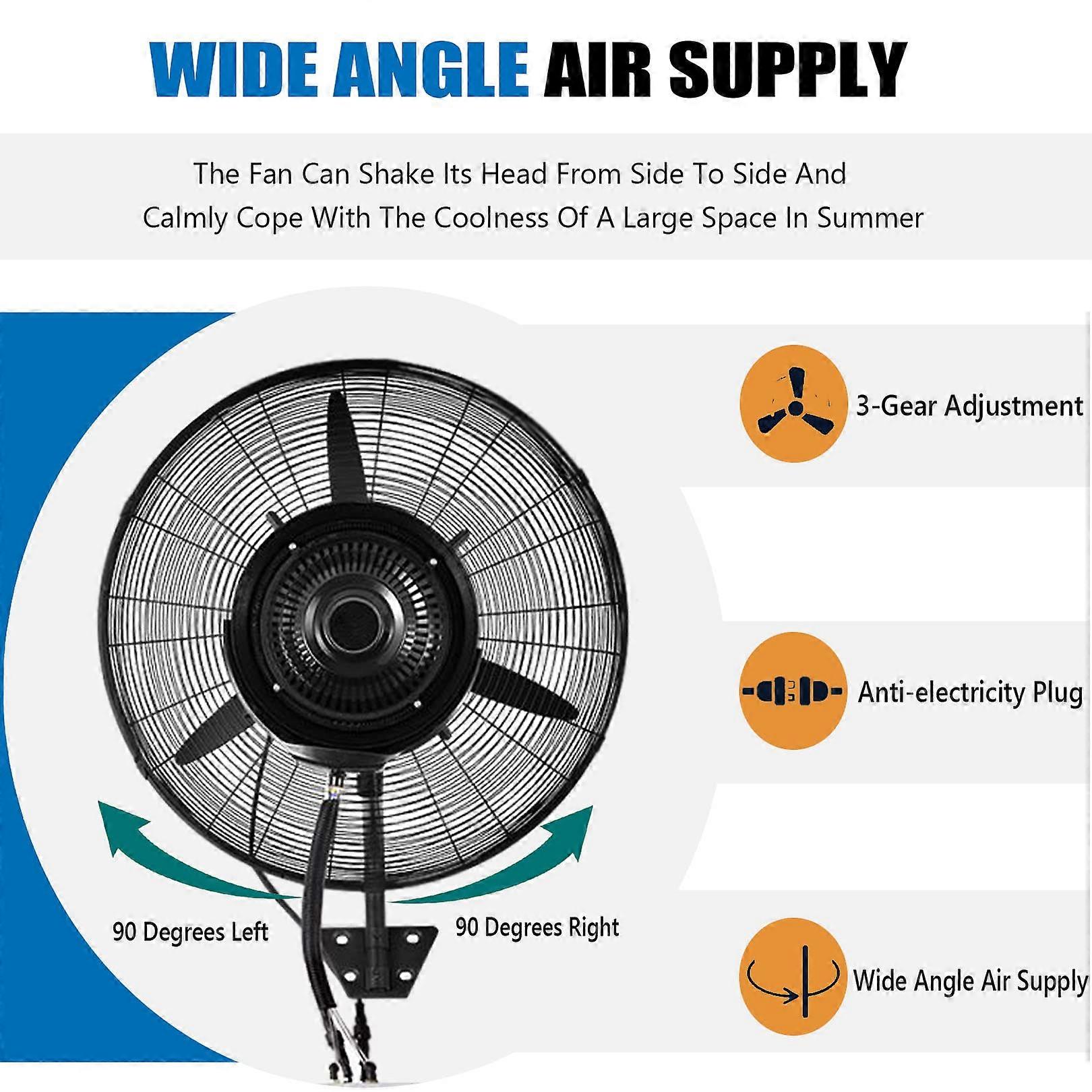 Ventilador nebulizador de exterior de pared 71cm, niebla refrescante impermeable, mando a distancia de 3 velocidades, oscilación de 90° - Imagen 3