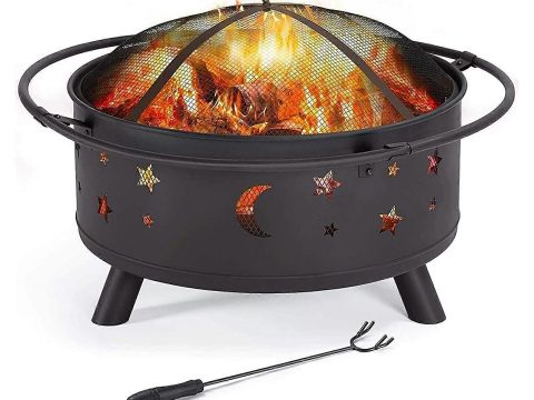 Brasero de exterior de metal de 30 pulgadas, gran hoguera de leña para el jardín y para calentar la terraza