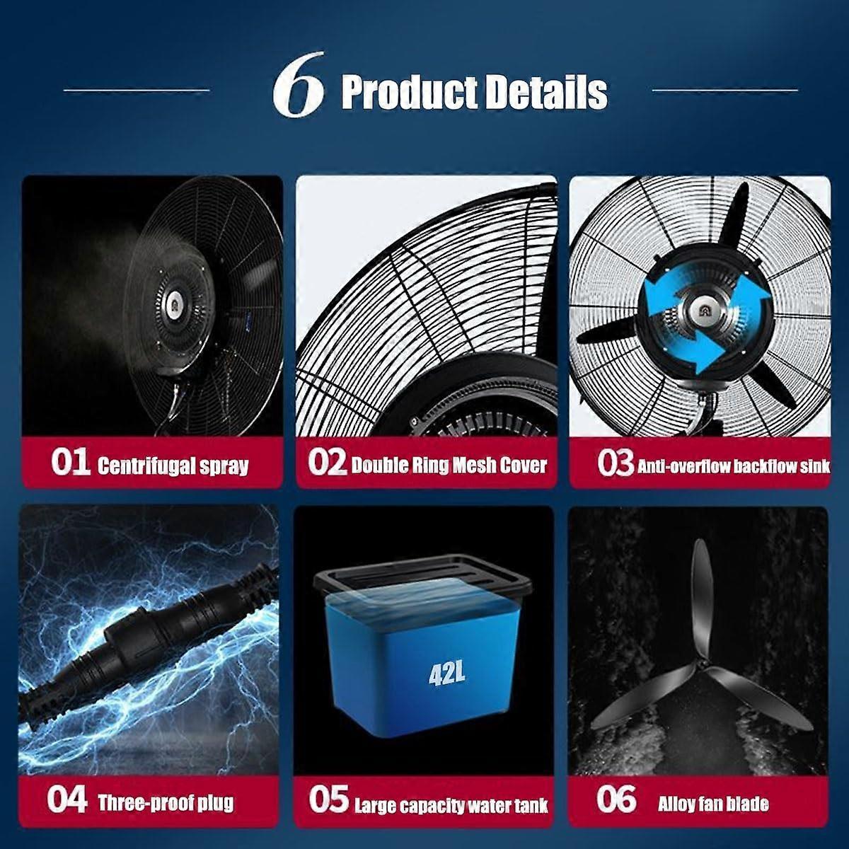 Ventilador nebulizador de pie para exterior de 56 cm (22 pulgadas) con depósito de agua de 42 litros (11 galones), 3 velocidades, amplio ángulo de ventilación, ideal para terraza e invernadero. - Imagen 4