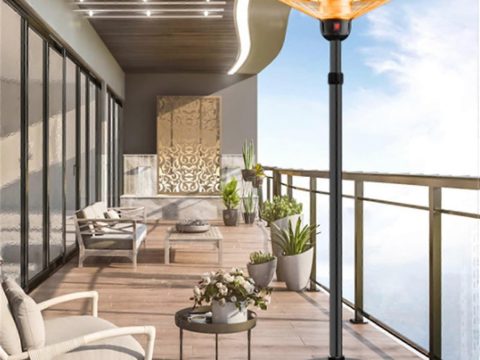 Calefactor eléctrico de exterior 3000W IP44 estanco por infrarrojos para terraza, con calentamiento rápido y regulación de 3 velocidades