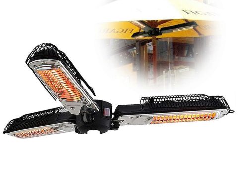 Calefactor de terraza para exterior de 1500W con calentamiento instantáneo por infrarrojos, impermeable IP34, montaje colgante en sombrilla