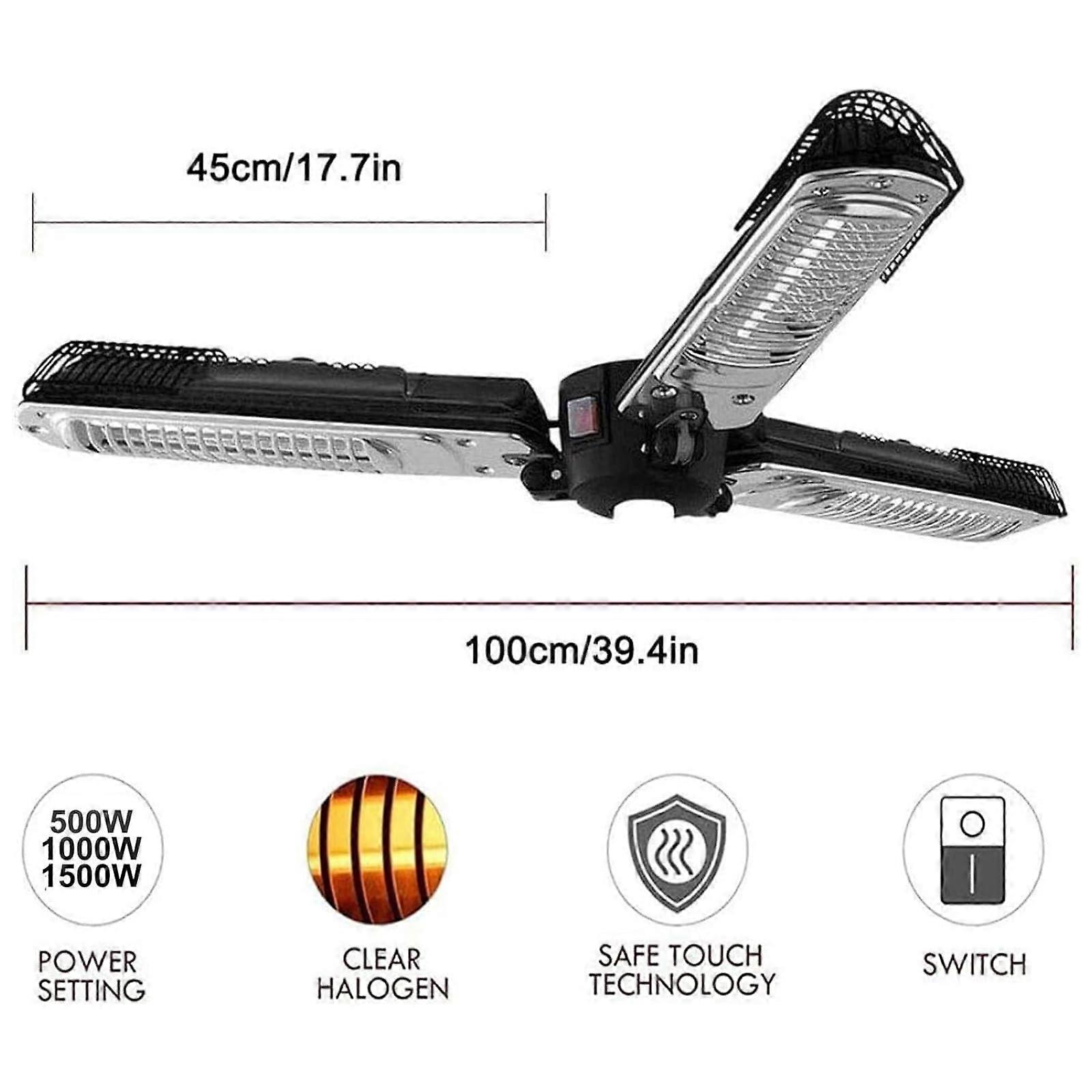 Calefactor de terraza para exterior de 1500W con calentamiento instantáneo por infrarrojos, impermeable IP34, montaje colgante en sombrilla - Imagen 2