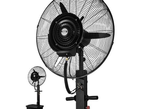 Ventilador de pie nebulizador para exterior de 26 pulgadas, ventilador de refrigeración industrial estanco con altura regulable y 3 velocidades