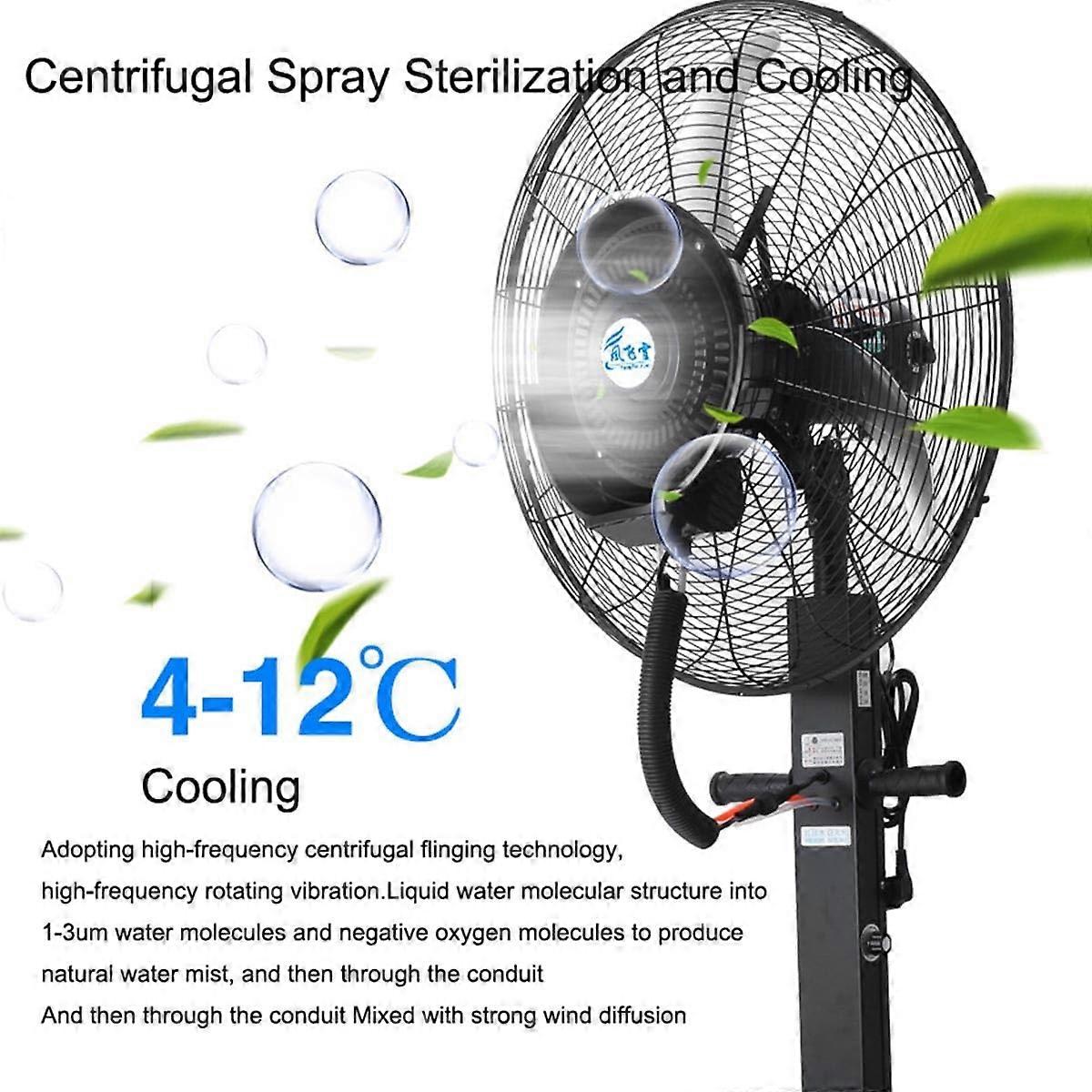 Ventilador de pie nebulizador para exterior de 26 pulgadas, ventilador de refrigeración industrial estanco con altura regulable y 3 velocidades - Imagen 5
