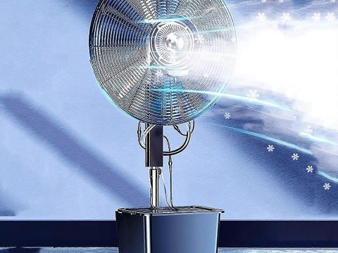 Ventilador nebulizador de pie para exterior de 81cm de diámetro, depósito de 42L, altura regulable, oscilación de 120°