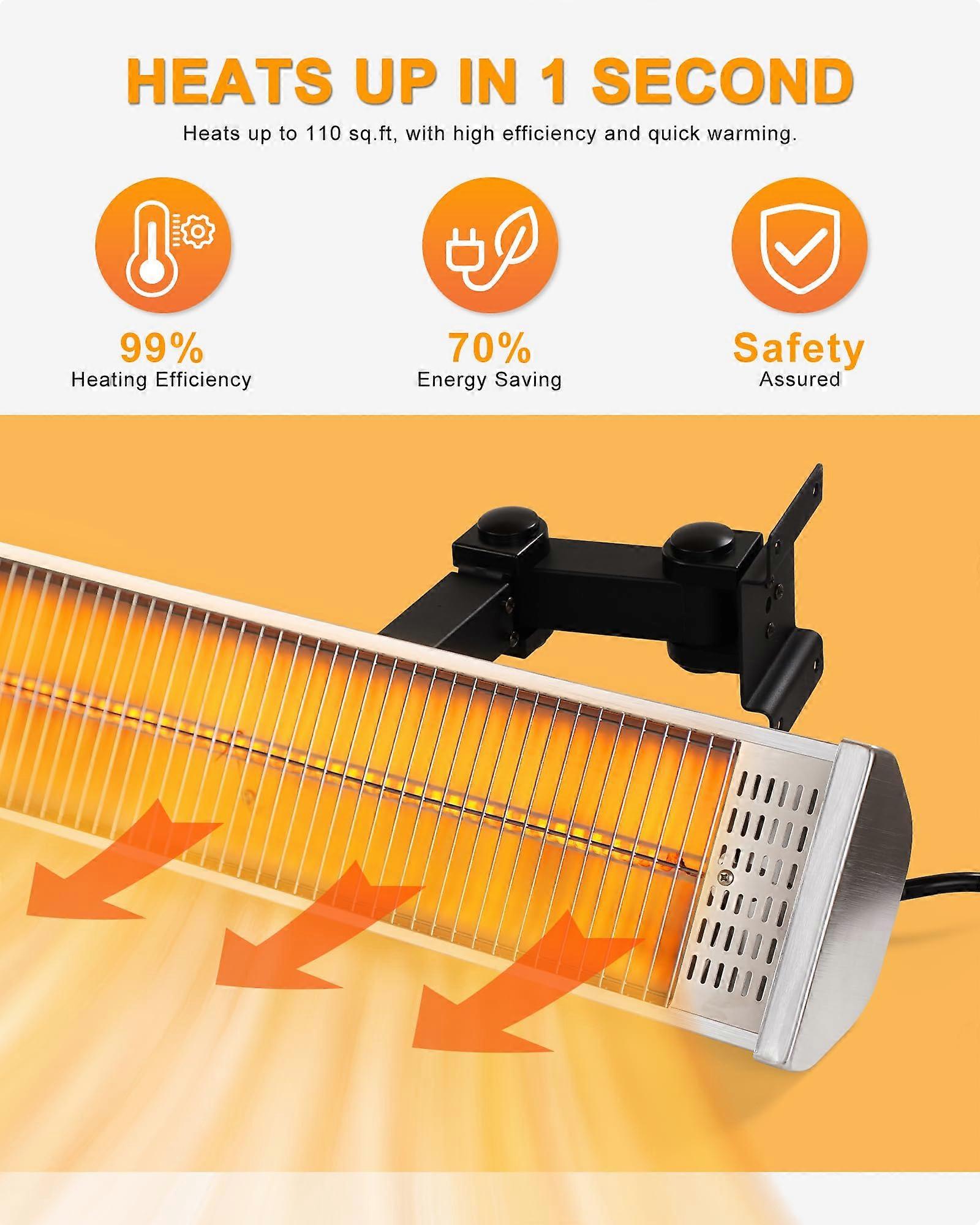 Calefactor eléctrico de patio de pared IP55 impermeable de infrarrojos con mando a distancia para cenador y terraza - Imagen 2