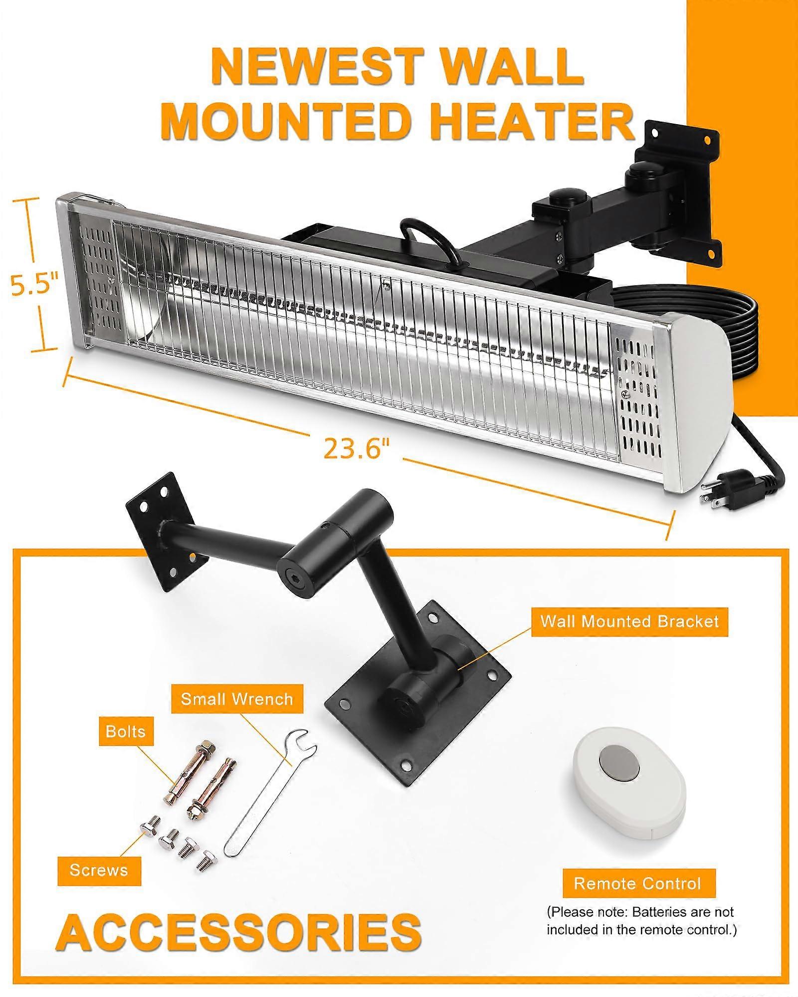 Calefactor eléctrico de patio de pared IP55 impermeable de infrarrojos con mando a distancia para cenador y terraza - Imagen 5