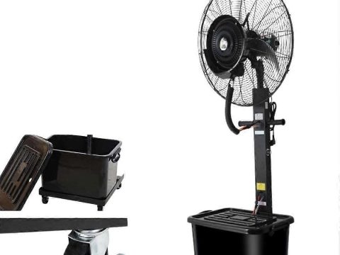 Ventilador nebulizador de exterior 75 cm con pulverización de refrigeración rápida, 3 velocidades, oscilación de amplia cobertura para terraza y fábrica