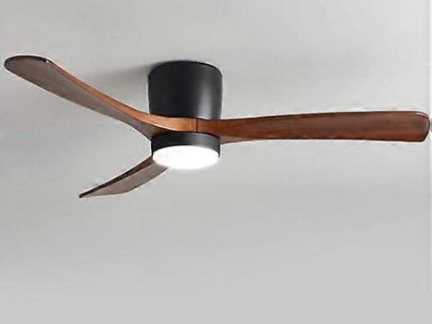 Ventilador de techo moderno con luz LED y mando, 6 velocidades, silencioso, reversible, aspas de madera, negro 36