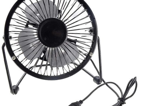 Miniventilador de mesa USB de metal negro – Pequeño ventilador de escritorio portátil con velocidad regulable y funcionamiento silencioso
