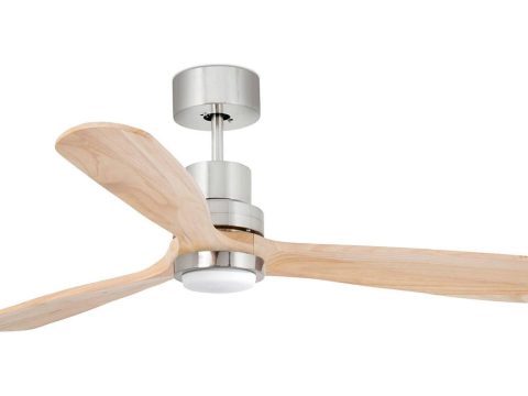 Ventilador de techo DC Lantau en níquel y pino con LED