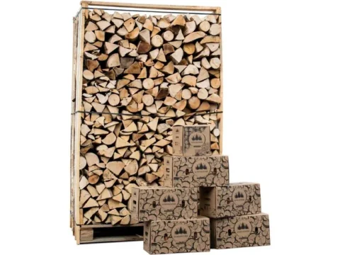 BOX DE 3 ESTÉREOS DE 30CM DE LEÑA SECA CON 5 CAJAS DE ASTILLAS PARA ENCENDIDO / 1 CAJA DE 2KG DE PASTILLAS DE ENCENDIDO
