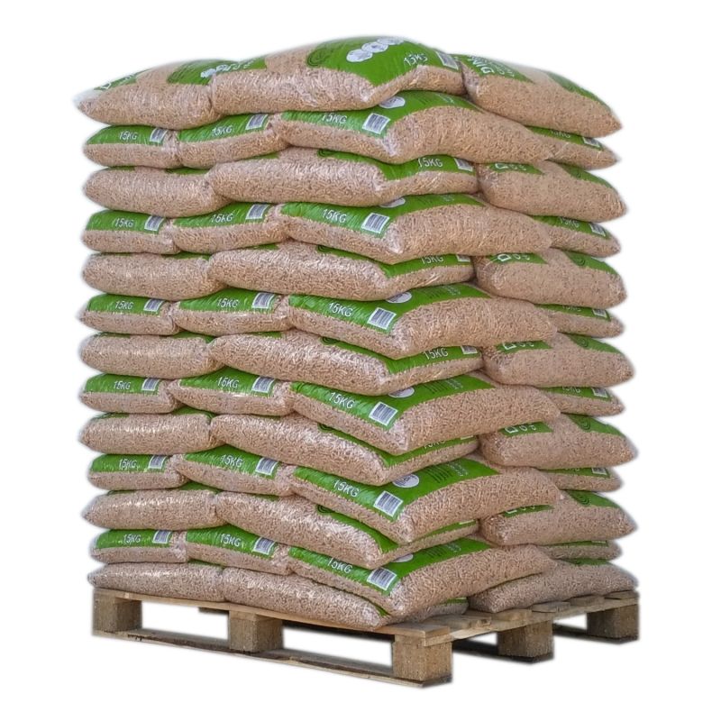 Pellet Din Pellets – calidad Premium – 1 palé de 65 sacos de 15 kg