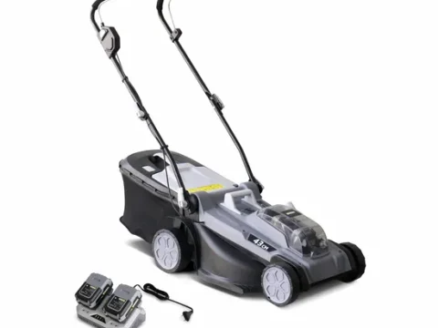 Cortacésped VOLTR 36V inalámbrico 43cm – Baterías 20V de litio 4.0Ah + doble cargador rápido, recogedor de hierba 40L