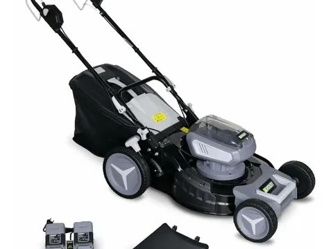 VOLTR 36V – Cortacésped inalámbrico de tracción Ø46cm – 2x Baterías 18V de litio 8.0Ah + doble cargador rápido, recogedor de hierba 50L