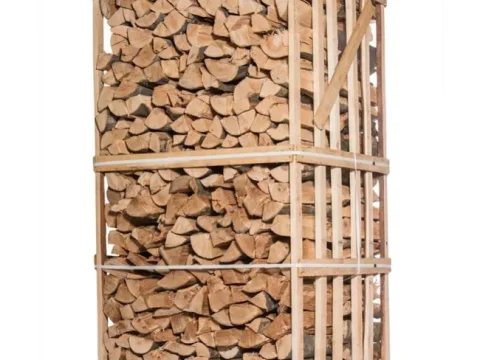 Box de 2,5 estéreos de 50cm de leña seca – palé de leña cortada y partida de 2,1m3