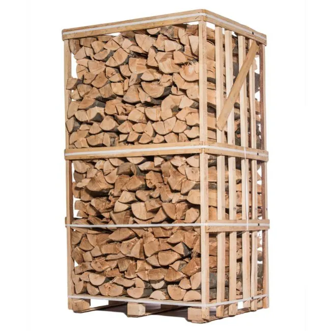 Box de 2,5 estéreos de 50cm de leña seca – palé de leña cortada y partida de 2,1m3