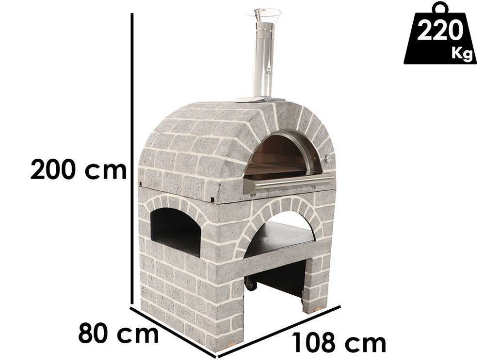 AgriEuro Pulcinella STONE – Horno de leña para pizza de exterior Gris de 80X60 – 4 pizzas - Imagen 2