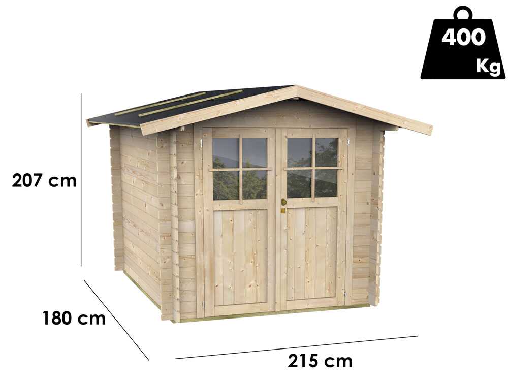 Alce Opera 215×180 – Caseta de jardín de madera – Con ventanas y puerta de doble hoja – 215x180x207 cm - Imagen 4