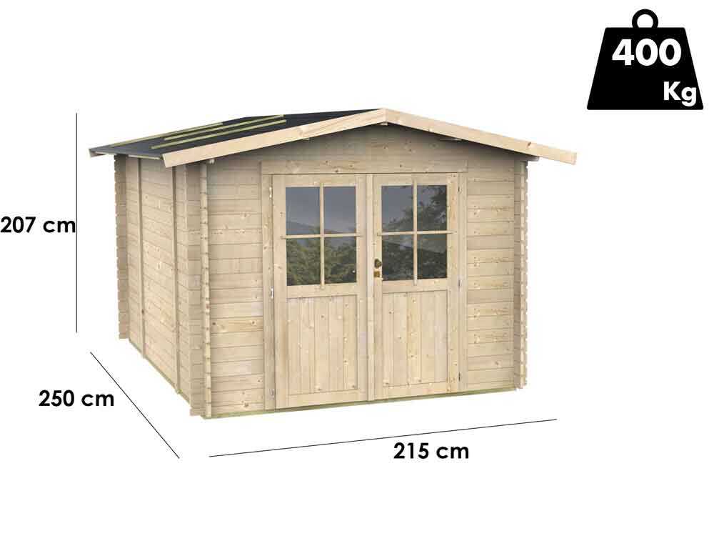 Alce Opera 215×250 – Caseta de jardín de madera – Con ventanas y puerta de doble hoja – 215x250x207 cm - Imagen 5